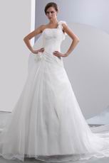 Beautiful One Shoulder Flowers Destination Chapel Wedding Dress