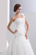 Beautiful One Shoulder Flowers Destination Chapel Wedding Dress