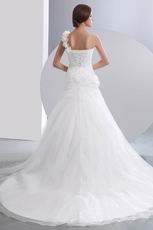 Beautiful One Shoulder Flowers Destination Chapel Wedding Dress