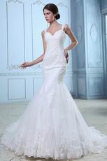 Best Seller Straps Trumpet Fishtail Bridal Dress With Applique