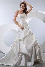 Cheap Sweetheart Ruched Bubble Puffy Chapel Bridal Dress