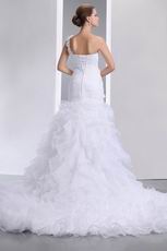 One Shoulder Flowers Straps Cascade Trumpet Wedding Dress White
