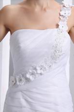 One Shoulder Flowers Straps Cascade Trumpet Wedding Dress White