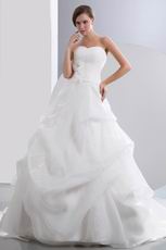 Puffy Flower Ball Gown White Wedding Dresses Chapel Train