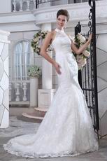 Ivory Lace Wedding Dress With Halter Mermaid Fishtail Skirt