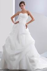 Puffy Flower Ball Gown White Wedding Dresses Chapel Train