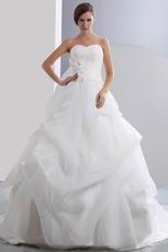 Puffy Flower Ball Gown White Wedding Dresses Chapel Train