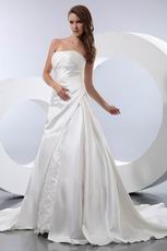 A-line Long Skirt With Button Ivory Church Wedding Gown