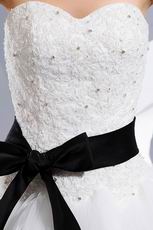 Sweetheart Appliqued Cascade Cathedral Bridal Dress With Black Belt