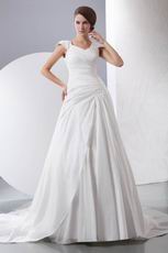 Beautiful V-neck Pleated Chapel Train Ivory Princess Wedding Dress