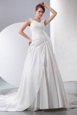 Beautiful V-neck Pleated Chapel Train Ivory Princess Wedding Dress