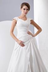 Beautiful V-neck Pleated Chapel Train Ivory Princess Wedding Dress