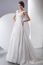 Beautiful V-neck Pleated Chapel Train Ivory Princess Wedding Dress