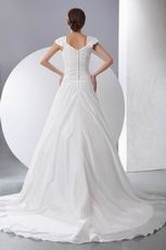 Beautiful V-neck Pleated Chapel Train Ivory Princess Wedding Dress