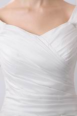 Beautiful V-neck Pleated Chapel Train Ivory Princess Wedding Dress