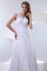 Deep Sexy V-neck Fishtail White Lace Wedding Dress Cheap