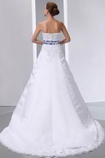 Strapless Appliqued Empire Chapel Wedding Dress With Blue Color