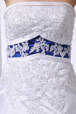 Strapless Appliqued Empire Chapel Wedding Dress With Blue Color