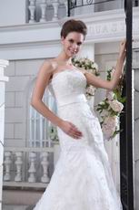 Inexpensive Strapless Mermaid Chapel Wedding Dress With Belt