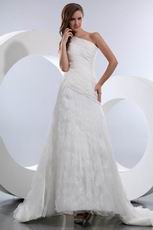 Exquisite One Shoulder Cascade Skirt Chapel Bridal Dress