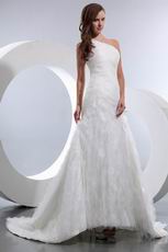 Exquisite One Shoulder Cascade Skirt Chapel Bridal Dress