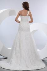 Exquisite One Shoulder Cascade Skirt Chapel Bridal Dress