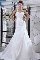 Halter Mermaid Chapel Train Ivory Taffeta Wedding Dress Cheap