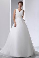 Beaded Belt V-Neck Chapel Wedding Dress Make Your Own