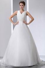 Beaded Belt V-Neck Chapel Wedding Dress Make Your Own