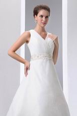 Beaded Belt V-Neck Chapel Wedding Dress Make Your Own