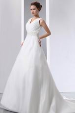 Beaded Belt V-Neck Chapel Wedding Dress Make Your Own