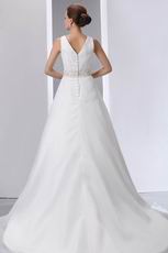 Beaded Belt V-Neck Chapel Wedding Dress Make Your Own