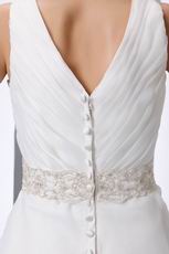 Beaded Belt V-Neck Chapel Wedding Dress Make Your Own