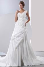 Not Expensive Ruched Appliques Chapel Church Wedding Dress