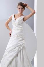 Not Expensive Ruched Appliques Chapel Church Wedding Dress