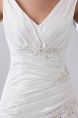 Not Expensive Ruched Appliques Chapel Church Wedding Dress