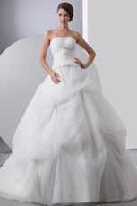 Beautiful Strapless Embroidery Beaded Puffy Bridal Gown