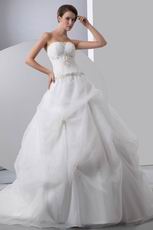 Beautiful Strapless Embroidery Beaded Puffy Bridal Gown