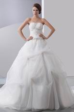 Beautiful Strapless Embroidery Beaded Puffy Bridal Gown