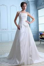 Spaghetti Straps Chapel Design Wedding Dress With Embroidery