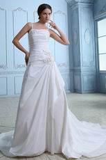 Spaghetti Straps Chapel Design Wedding Dress With Embroidery