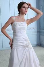 Spaghetti Straps Chapel Design Wedding Dress With Embroidery