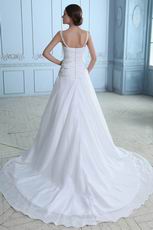 Spaghetti Straps Chapel Design Wedding Dress With Embroidery