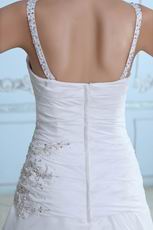 Spaghetti Straps Chapel Design Wedding Dress With Embroidery