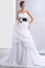 Modest Sweetheart Ruched Black Flower Belt Bubble Wedding Gown