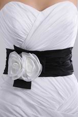 Modest Sweetheart Ruched Black Flower Belt Bubble Wedding Gown