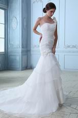 Fashion Flowers Strap Mermaid Layers Organza Princess Wedding Dress