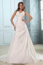 Classic Appliqued V-Neck Chapel Plus Size Wedding Bridal Dress