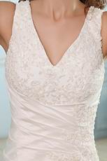 Classic Appliqued V-Neck Chapel Plus Size Wedding Bridal Dress