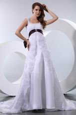 Formal Straps Empire Waist Church Wedding Dress With Brown Bow